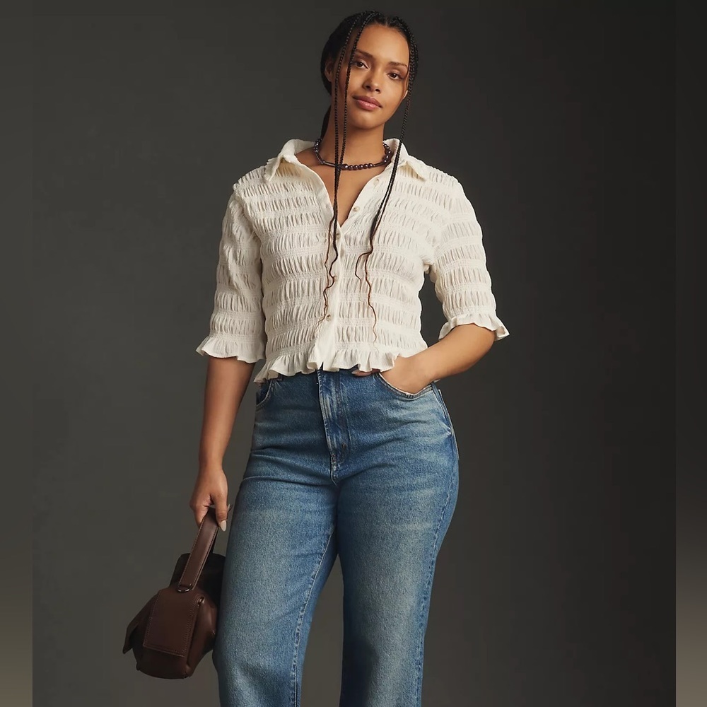 NWT Maeve Ruffle Button-Front Top - Picture 1 of 7